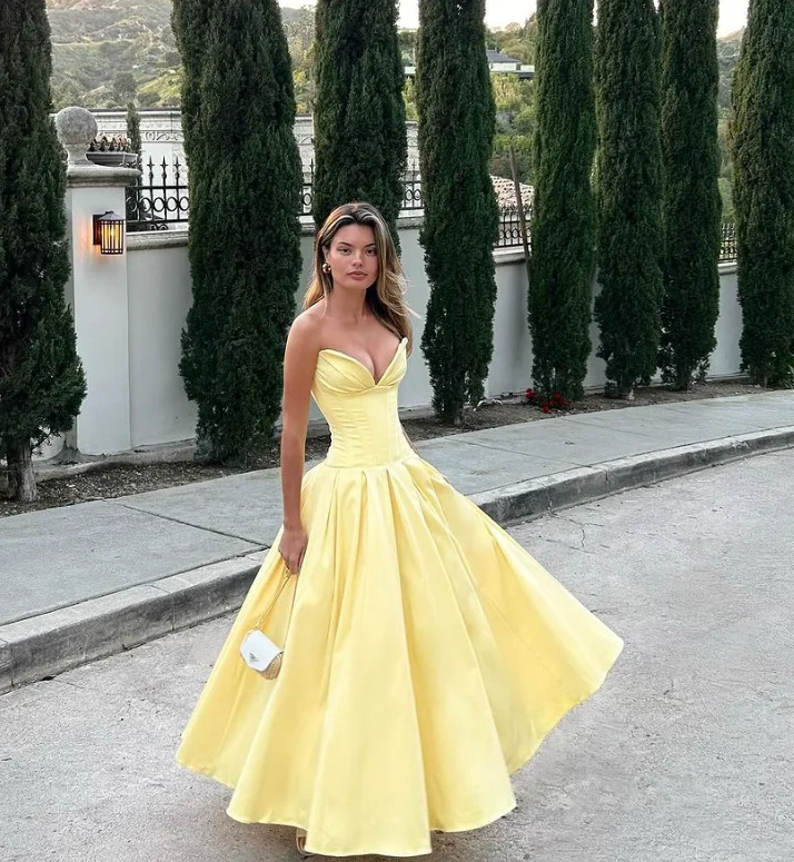 Light Yellow Sweetheart A-Line Birthday Outfits Long Party Dress, DP3764