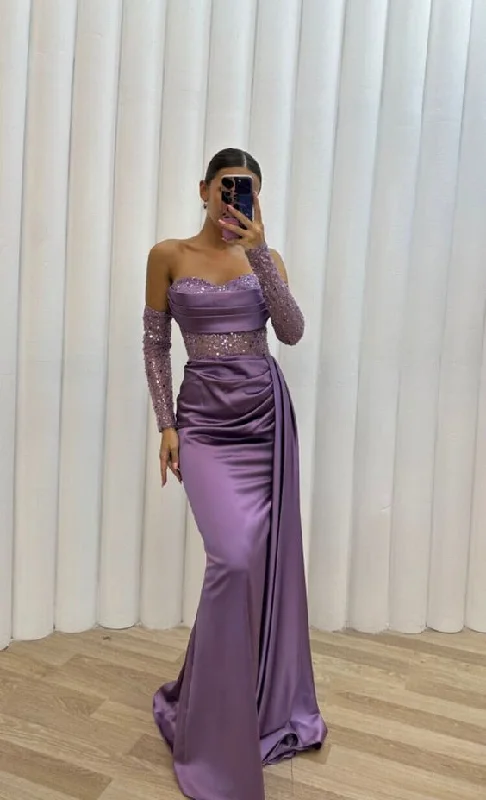 Long Purple Satin Strapless Prom Dress Evening Dress,DP0182