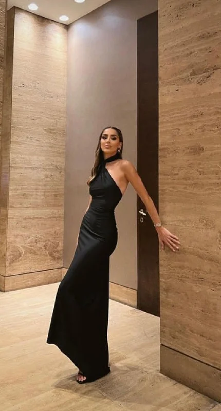 Sexy Black Halter Backless Long Prom Dress,DP1629