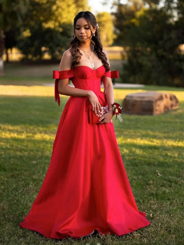 SIMPLE RED SATIN LONG PROM DRESS, RED SATIN EVENING DRESS,DS3401