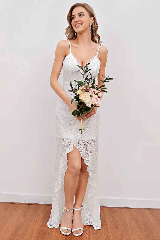 White Lace Beach Wedding Dress V-Neck Slip Dress Wedding Guest Party Dress