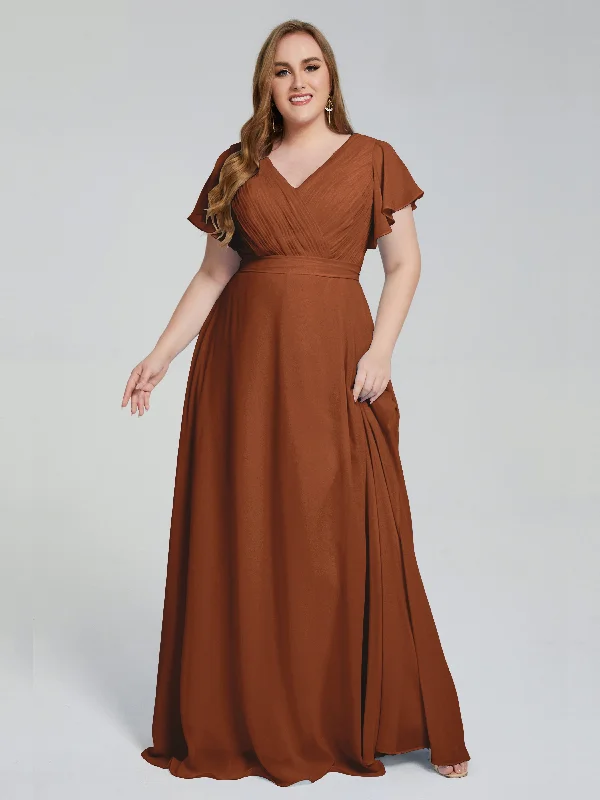 Brooke Short Sleeves Chiffon Plus Size Bridesmaid Dresses