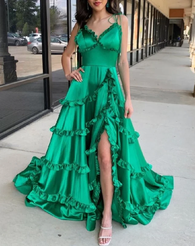 Green Prom Dresses Slit Side Evening Gown