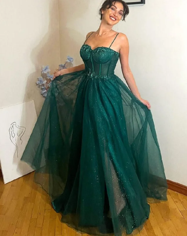 Green Prom Dresses Sparkly Floor Length