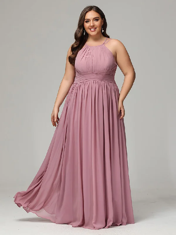 Halter Ruched Chiffon Plus Size Bridesmaid Dresses