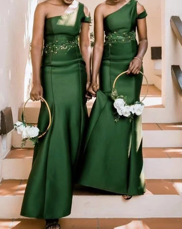 Long Mermaid Bridesmaid Dresses One Shoulder Olive Green