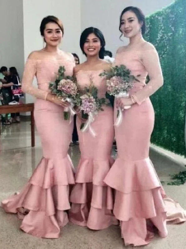 Mermaid Bateau Bridesmaid Dresses with Sleeves