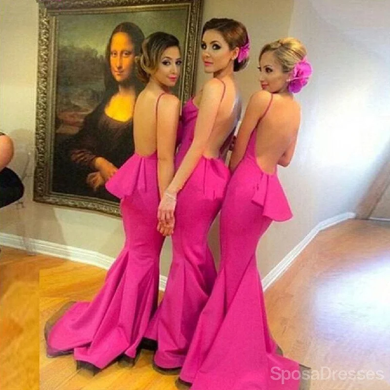 On Sale Beautiful Sexy Backless Mermaid Rose Red Long Bridesmaid Dresses, WG131