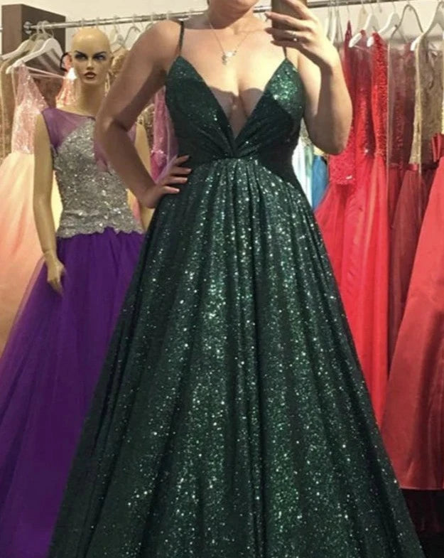 Prom Dresses Green Sparkly Sequins