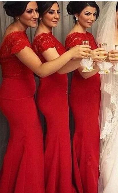 Red Bridesmaid Dresses Mermaid Lace