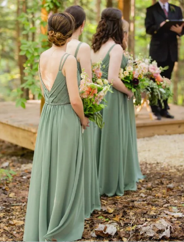 Sage Bridesmaid Dresses Straps Chiffon