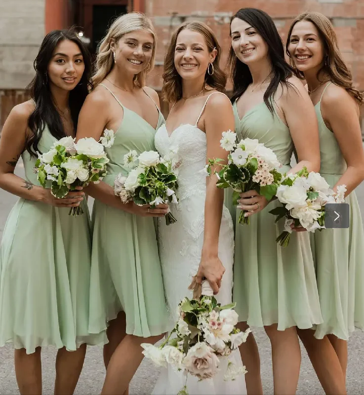 Sage Short Bridesmaid Dresses Straps