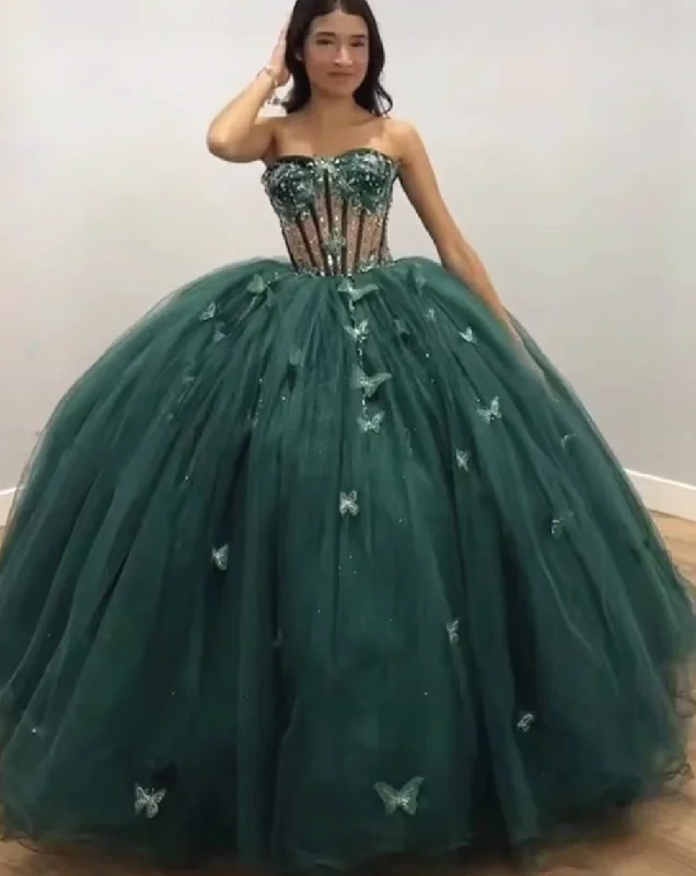 Ball Gown Green Prom Dresses Princess Gown