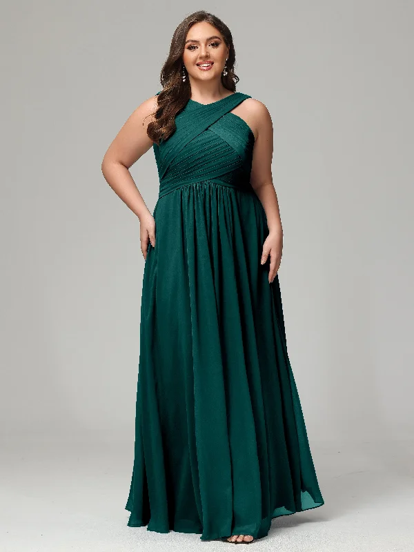 Straps Pleats Chiffon Plus Size Bridesmaid Dresses