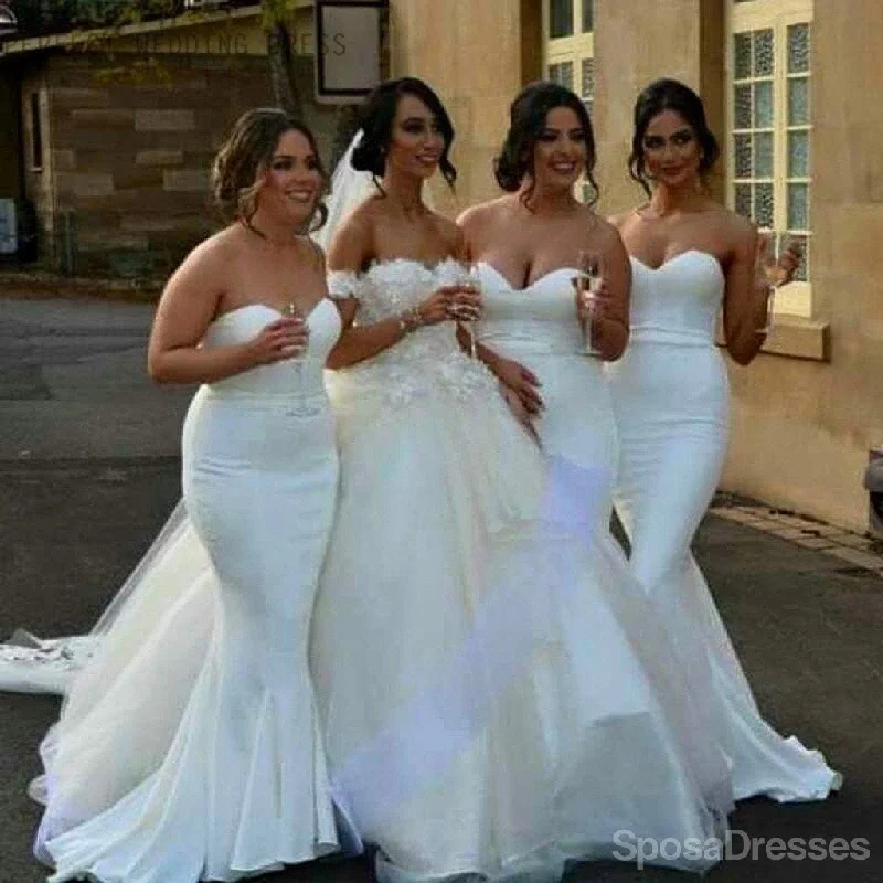 White Satin Cheap Sweet Heart Mermaid Sexy Bridesmaid Dresses, WG175