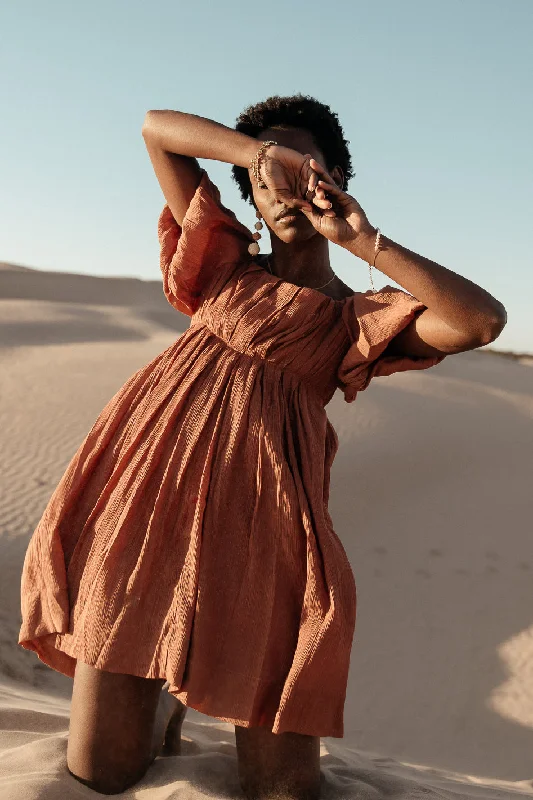 Dasha Textured Mini Dress in Terracotta