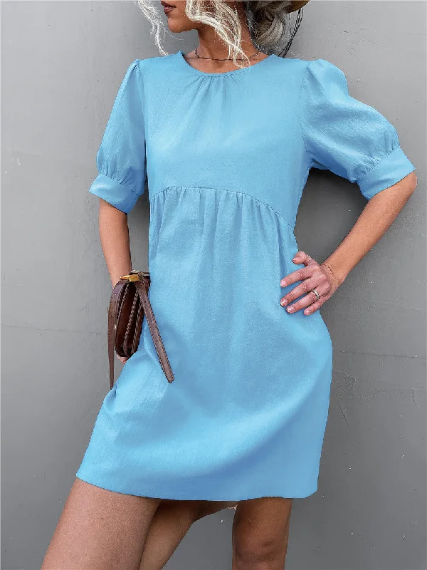 Marketa Puff Sleeve Babydoll Dress - Blue