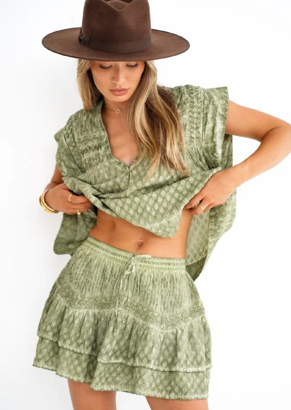 Mini Skirt Antibes in Olive Hand Dye