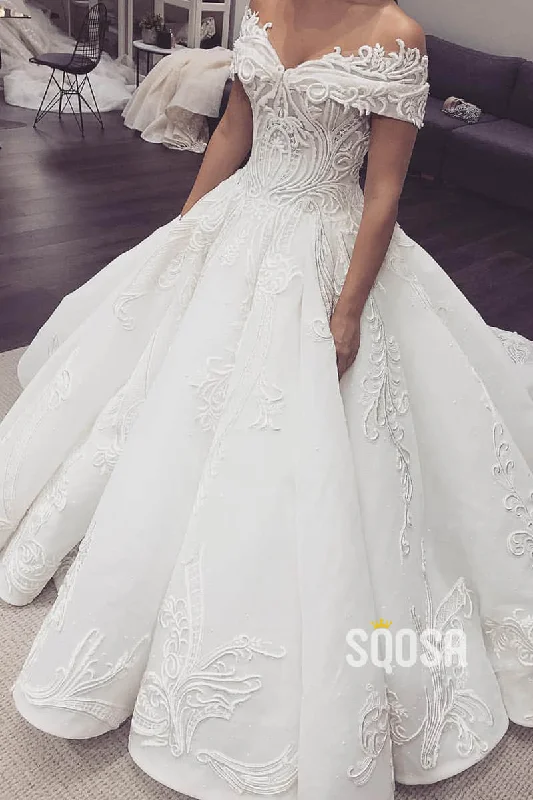 Ball Gown Unique Off-Shoulder Luxury Lace Wedding Dress QW2492