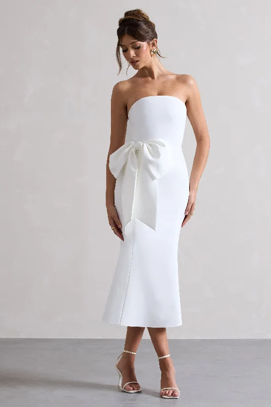 To Me | White Bandeau Midi Dress With Oversized Bow